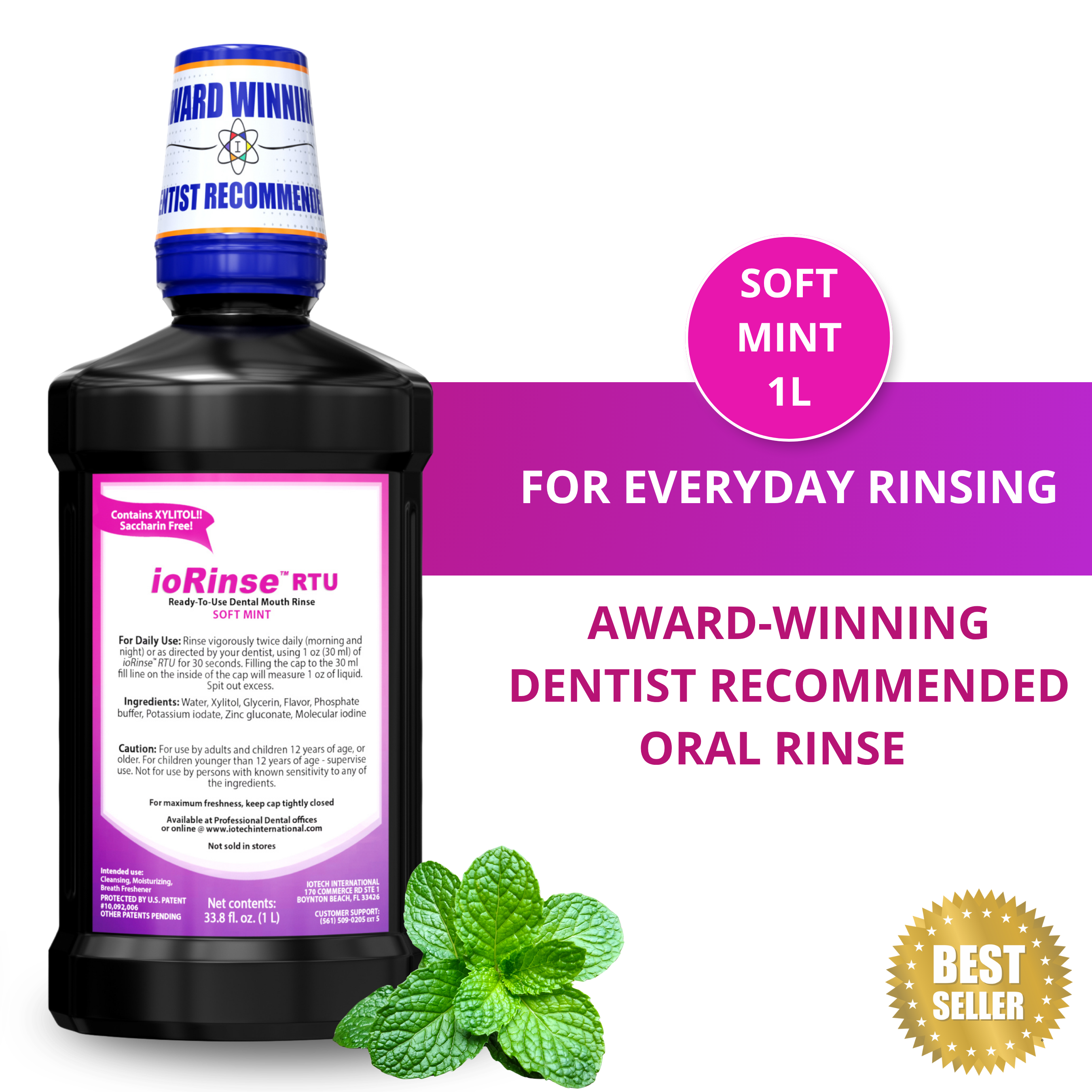 ioRinse™ RTU Ready-To-Use Mouth Rinse - Soft Mint - 1L Bottle