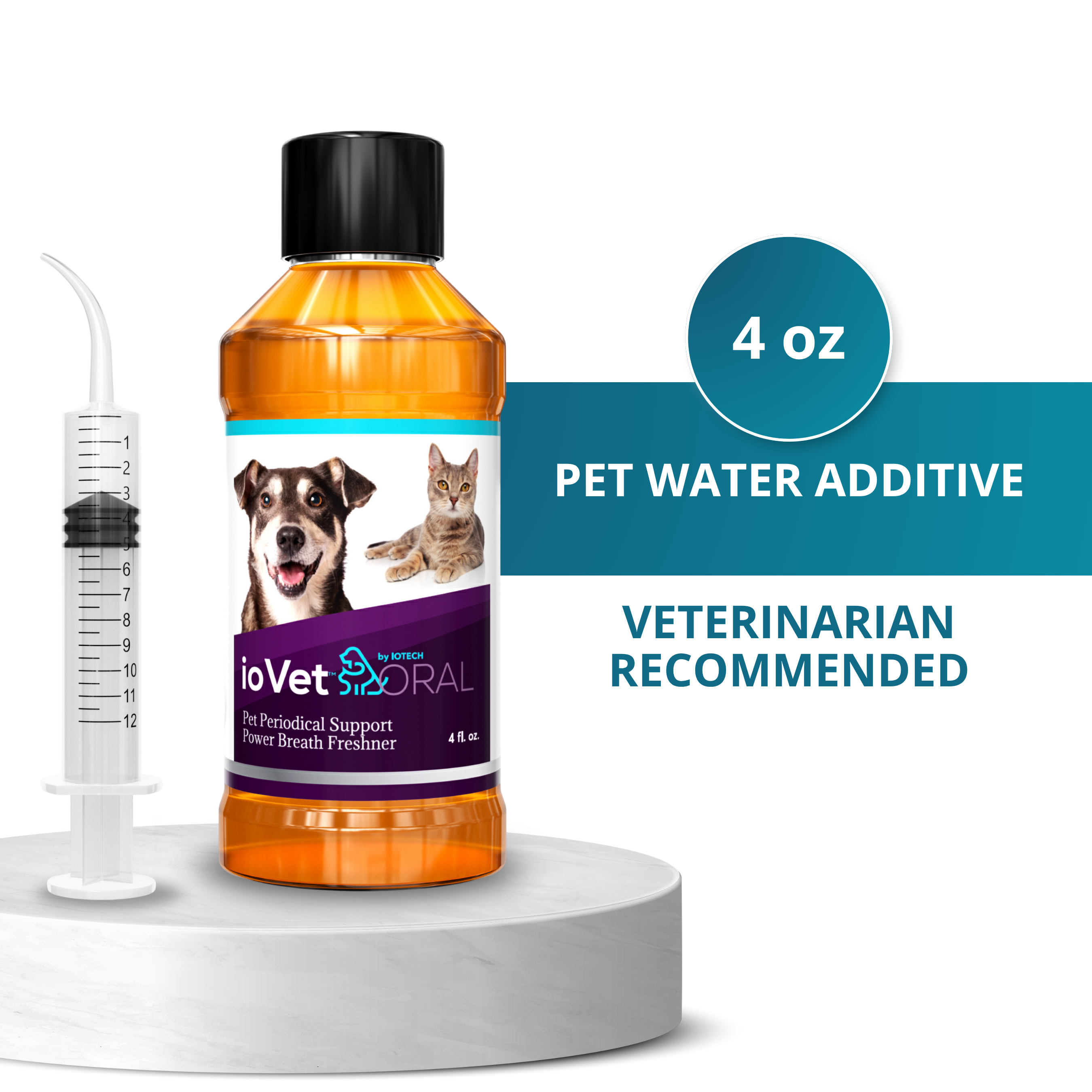 ioVet™ Oral - 4 oz bottle and a dispensing syringe