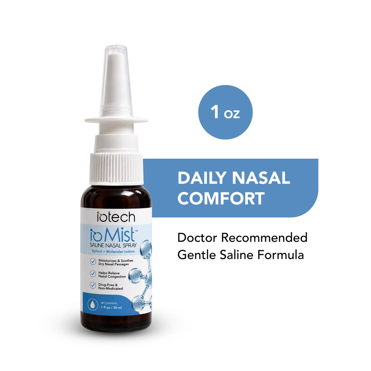 ioMist 1 oz saline nasal spray for daily nasal comfort, doctor recommended gentle formula