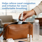 Packing ioMist nasal spray into a travel bag; relieves nasal congestion and irritation