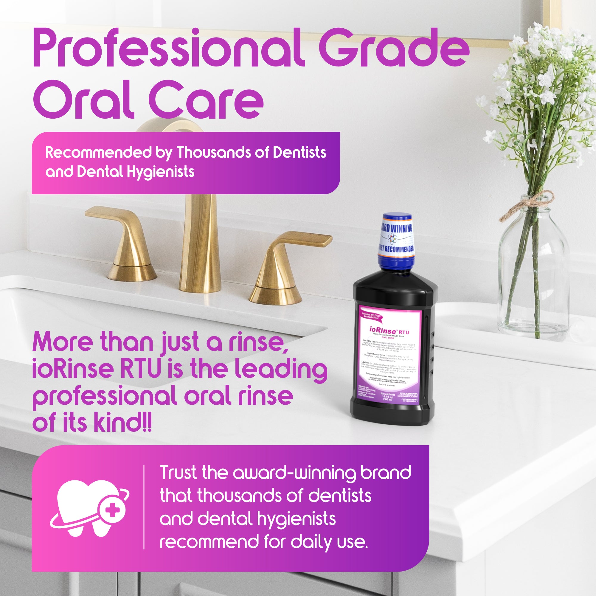 ioRinse™ RTU Ready-To-Use Mouth Rinse - Soft Mint - 1L Bottle
