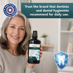 Woman holding ioRinse Professional Concentrate Green Apple: trust the brand dentists and hygienists recommend