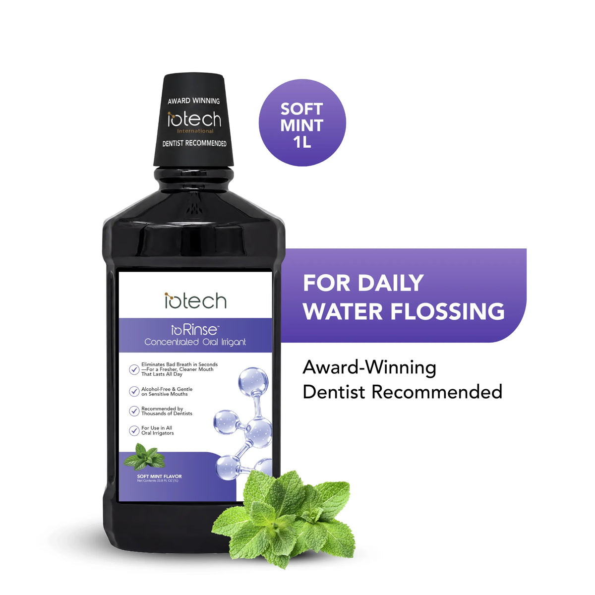 ioRinse Professional Concentrate Soft Mint 1 liter for daily water flossing, award-winning dentist recommended