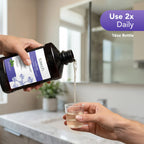 Pouring ioRinse Concentrate Soft Mint into a cup; use twice daily