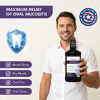 Man holding ioRinse MR bottle; relieves mouth sores, dry mouth, oral pain and oral ulcers