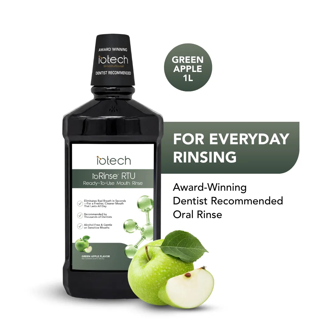 ioRinse RTU Green Apple 1 liter for everyday rinsing, award-winning dentist recommended oral rinse
