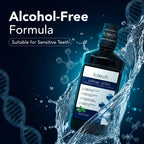 ioRinse Ultra bottle with water splash: alcohol-free formula suitable for sensitive teeth
