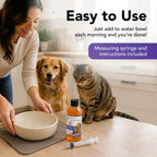 ioVet™Oral Pet Water Additive - 4 oz bottle and a dispensing syringe