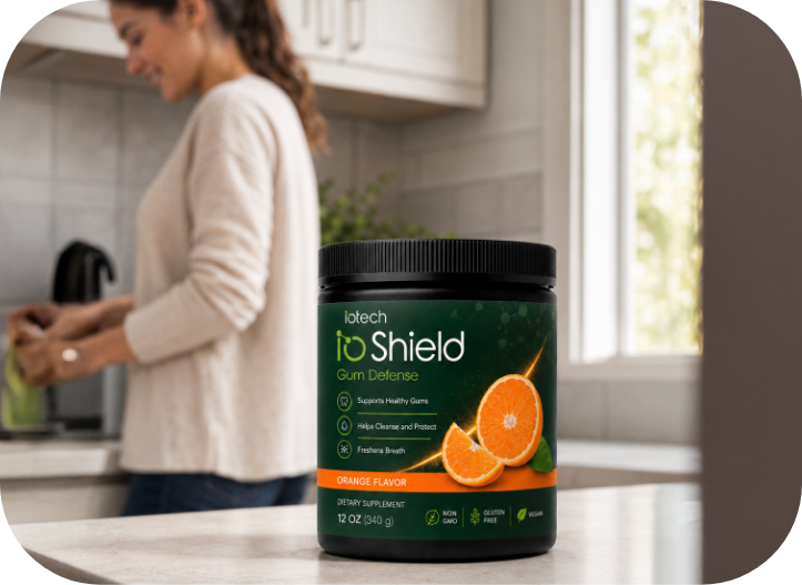 ioShield Gum Defense displayed in a bright kitchen